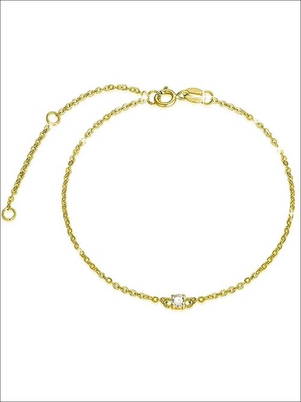 14K Solid Gold Thin Cubic Zirconia Bracelet, Classic Heart Charm, Lobster Claw